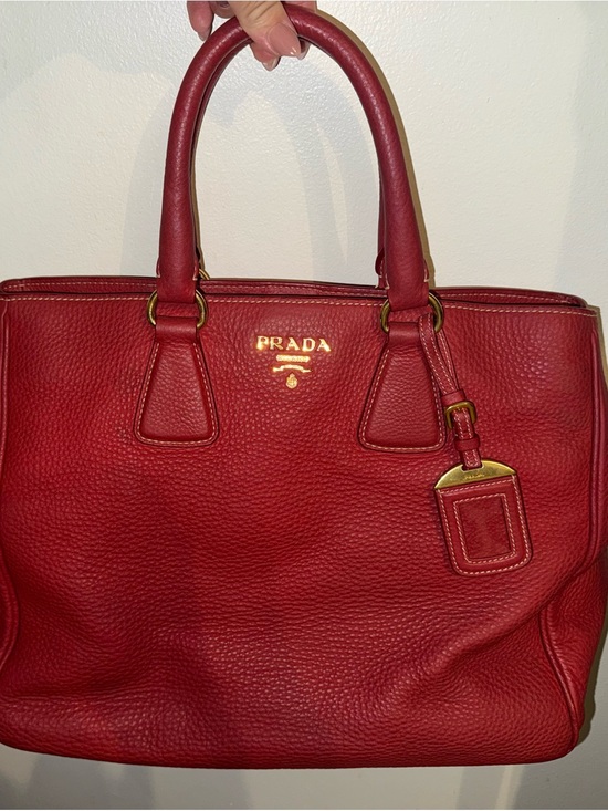 Prada Handbags - Prada Red Pebbled Leather Tote with Gold Hardware